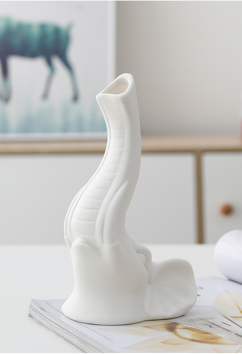 白色陶瓷花瓶简约家居装饰品素烧干花插器创意动物花瓶工艺品摆件详情9