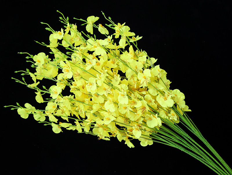 黄色5叉跳舞兰人造仿真花束假花文心兰 客厅婚庆装饰绢花蝴蝶兰详情32