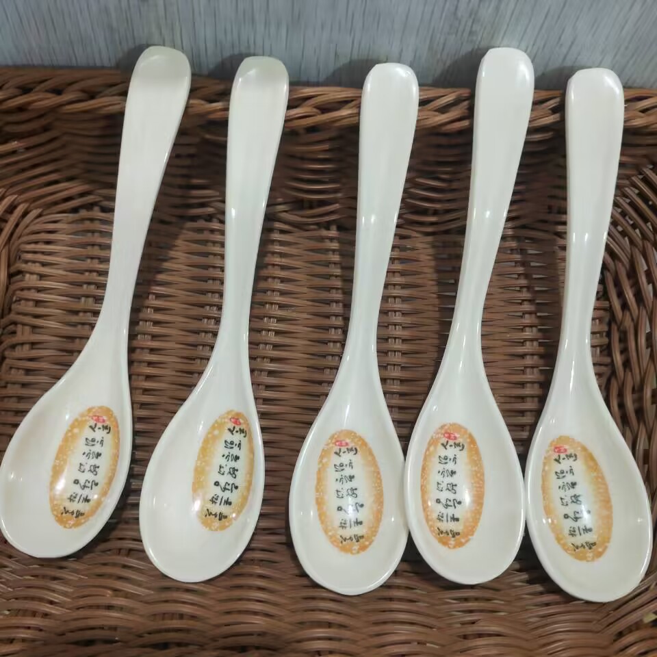 205 Auspicious spoon for Eating, long-handled melamine spoon with hook, resin spoon, plastic spoon, imitation porcelain spoon, restaurant tableware pic 5