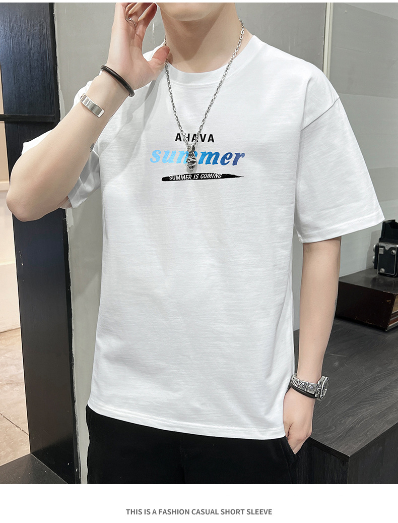 Short-sleeved T-shirt for men, 2022 Summer new Korean style trendy ins loose T-shirt, mid-sleeved cotton trendy brand, large size pic 19