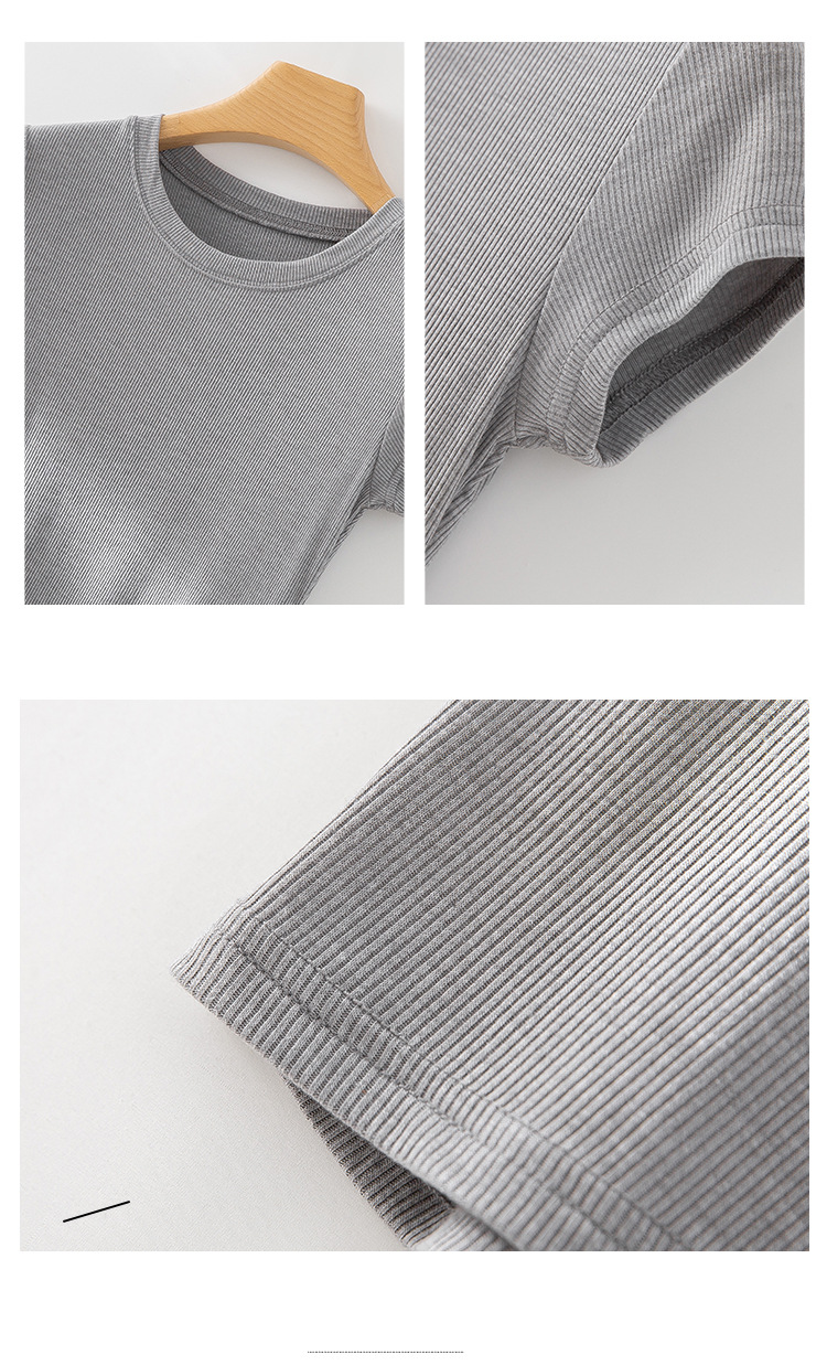 韩版简约针织短袖T恤女夏季新款小众设计感修身百搭圆领纯色上衣详情21