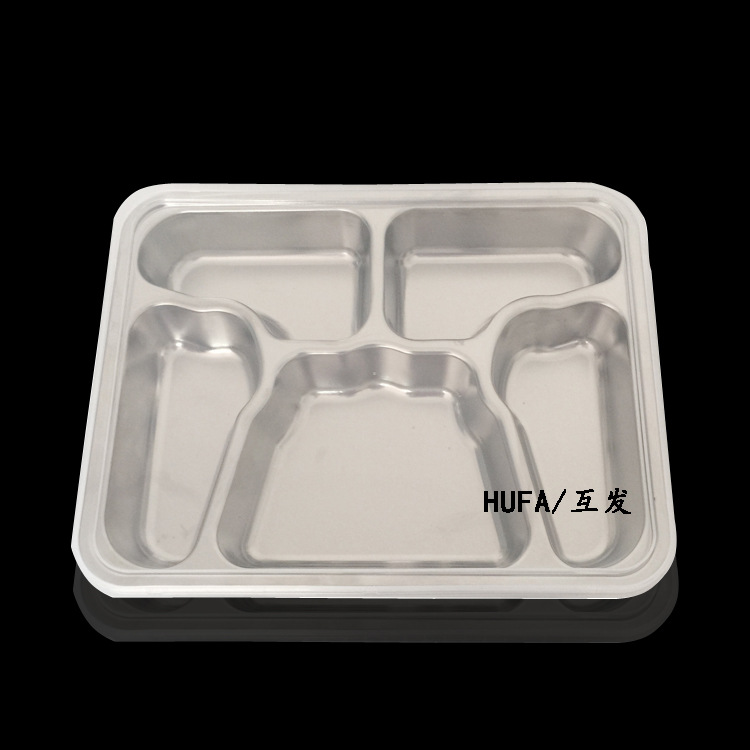 304 stainless steel fast food plate, square compartment lunch box with lid for the cafeteria, custom LOGO, thickened student plate pic 17