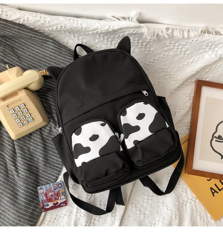 Japanese-style ins campus school style, fresh and cute, cute cow with earbuds, soft girl schoolbag, funny student backpack pic 28
