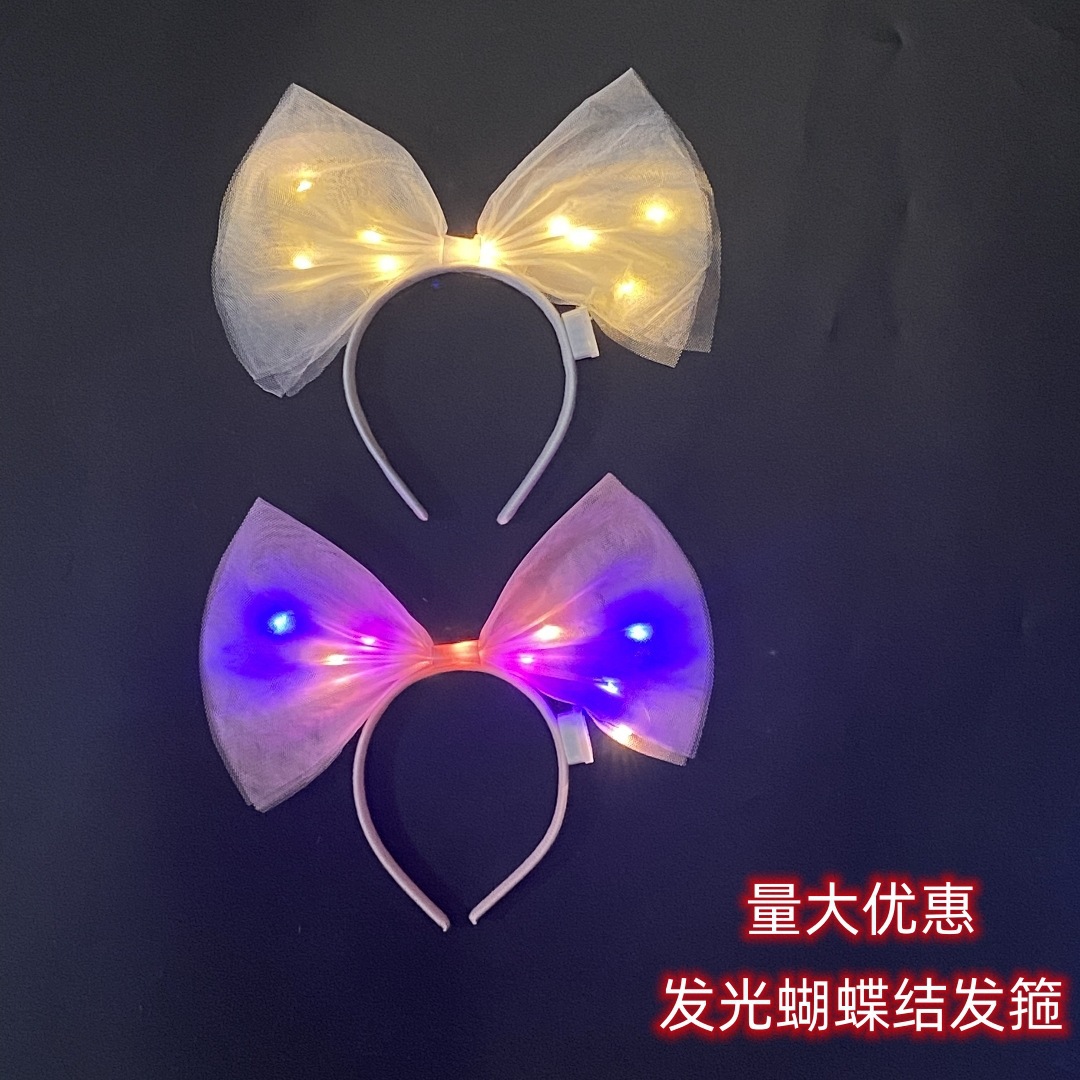 韩版发光可爱甜美大蝴蝶结女孩发箍个性网红布艺网纱拍照闪光发饰详情3