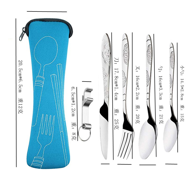 跨境亚马逊不锈钢便携餐具五件套户外旅行露营刀叉勺小勺礼品套装详情2