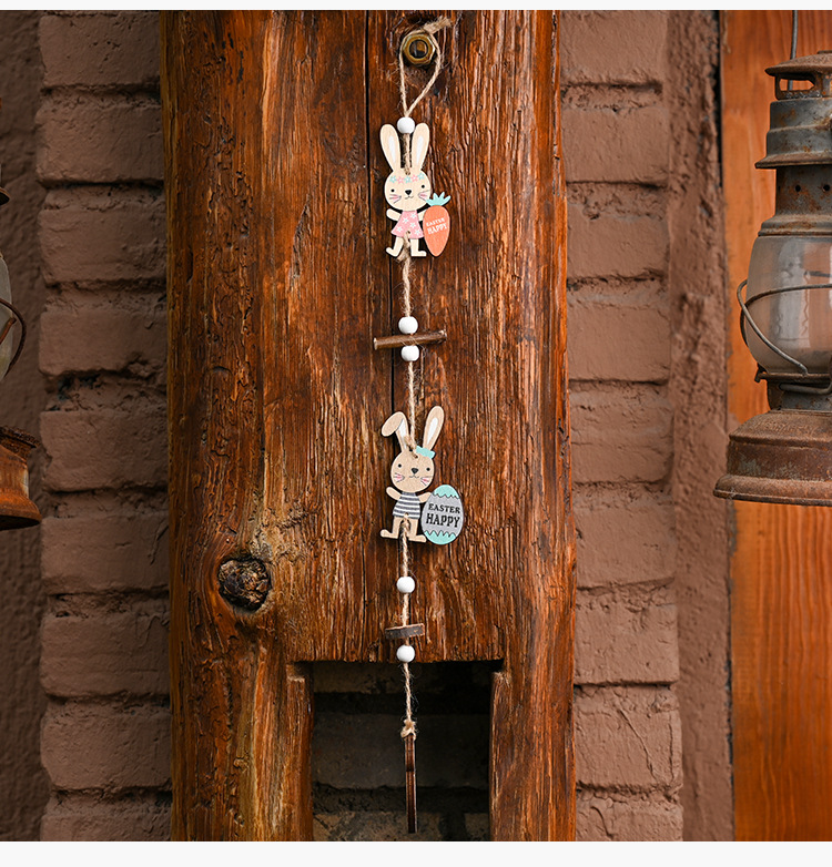Haobei Easter Decorative Items, Easter wooden Double Rabbit Pendants, wooden Easter Egg pendants, hanging ornaments, wholesale pic 11