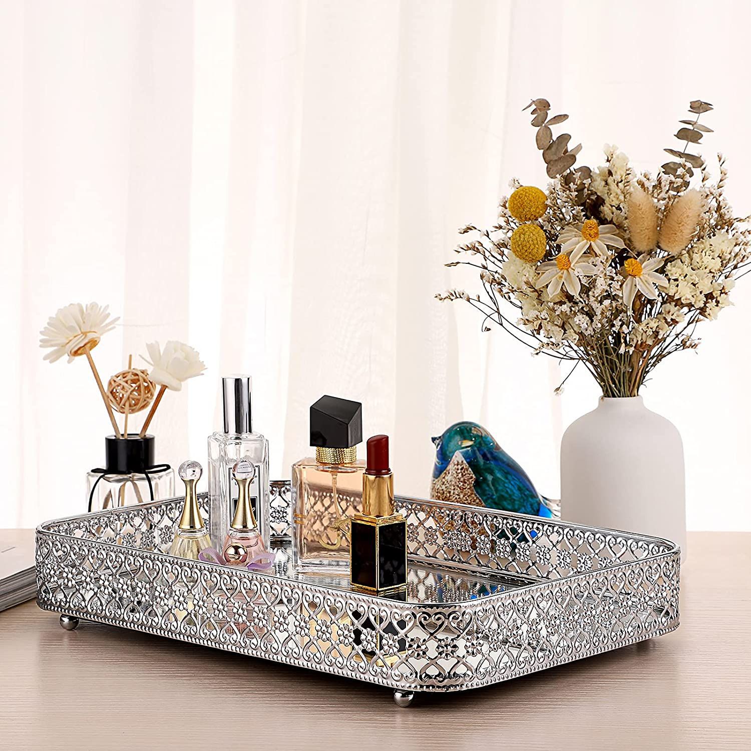 香水镜子托盘化妆梳妆台托盘空心雕刻珠宝饰品存储整理器装饰托盘详情6