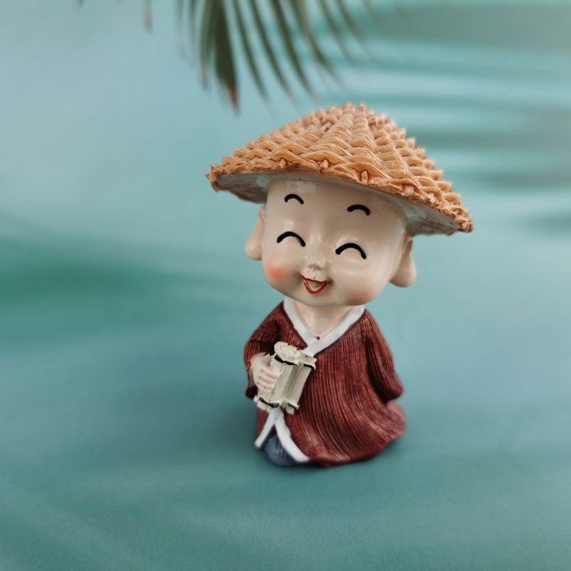 行走江湖小和尚汽车摆件园艺小摆件盆景装饰工艺品草帽和尚详情4