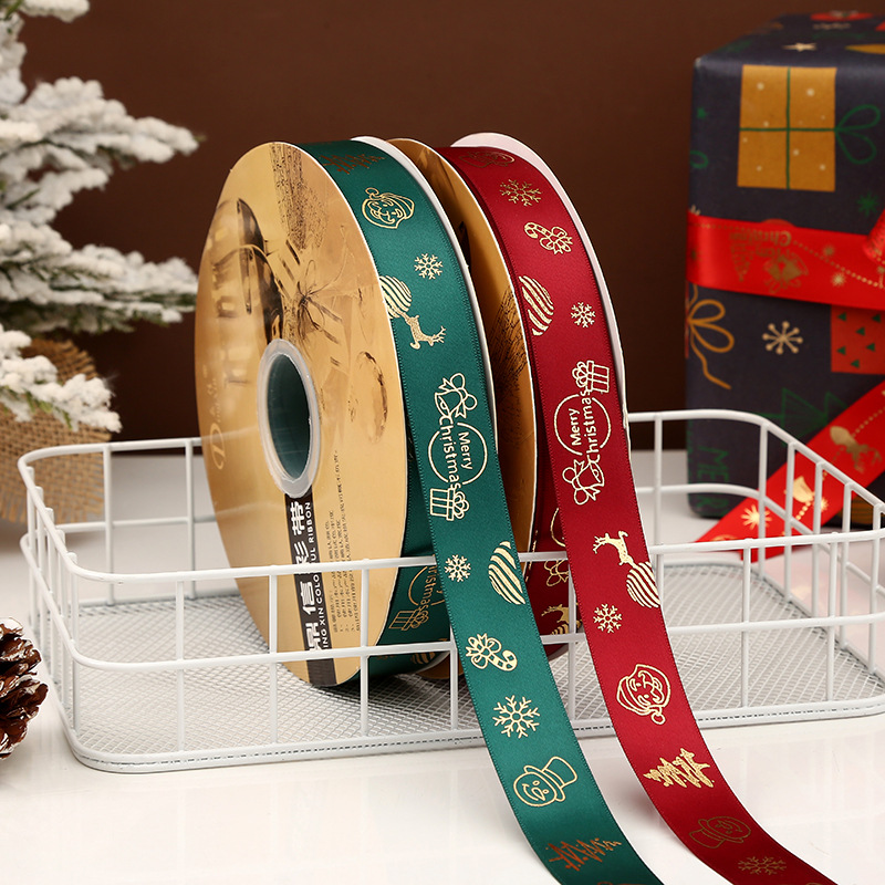 Dingxin 2.5CM Christmas ribbon in stock for wholesale, DIY gift box packaging, bow, Christmas tree printing, polyester tape pic 9