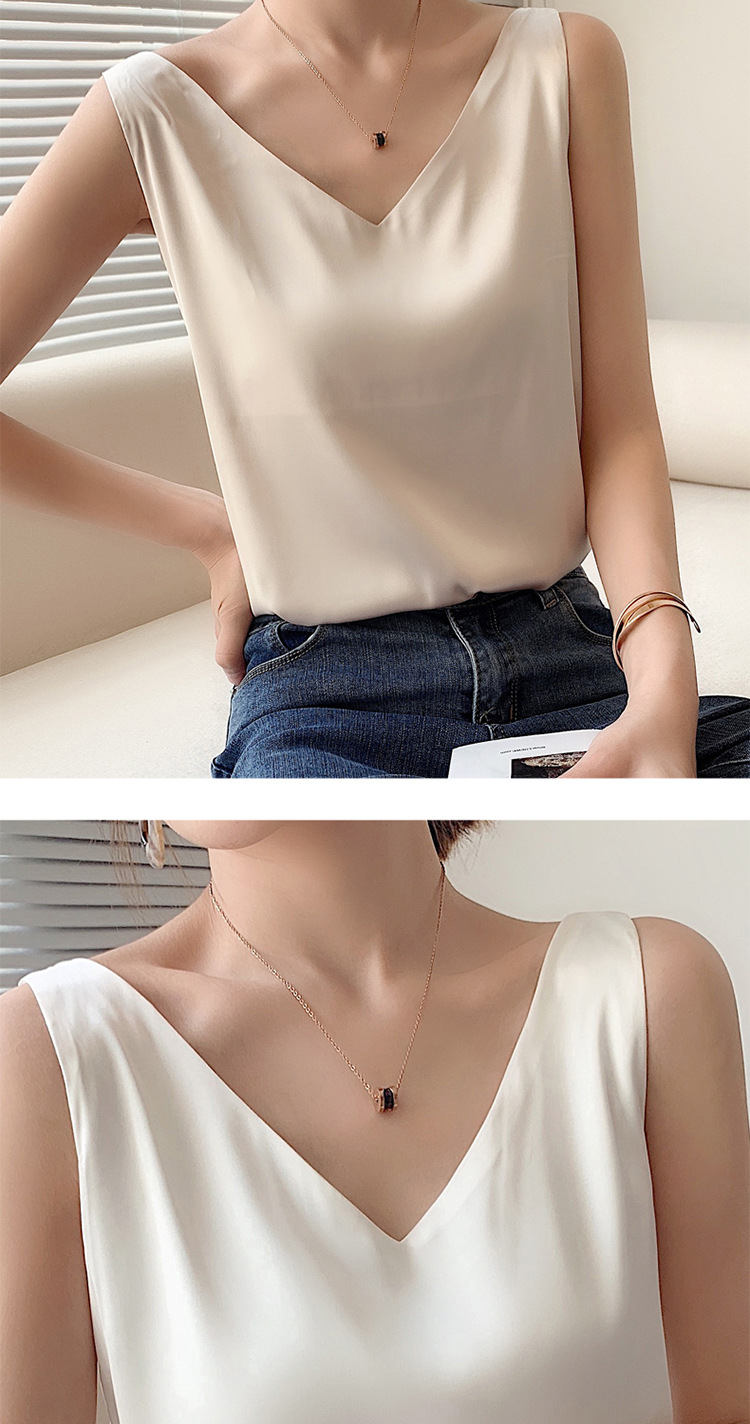Chaleco halter mujer verano cuello V traje interior y exterior chaleco de seda polainas blancas satén morera seda halter mujer pic 16