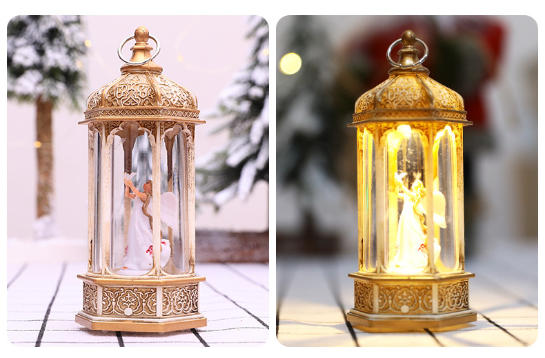 Christmas interior wind lamps, retro home decorations, antique small hexagonal glass cover wind lamps, creative candlestick ornaments pic 10