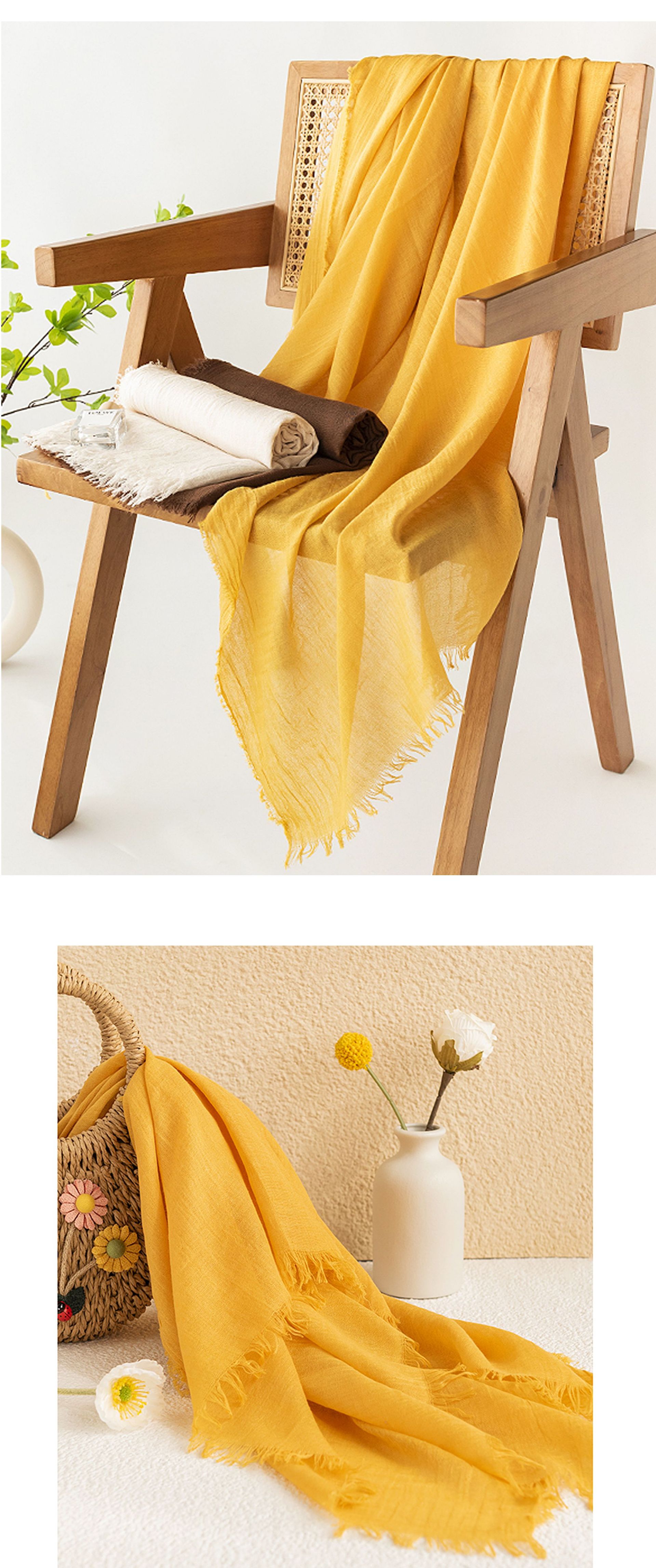 Cross-border cotton and linen scarf with a high-end feel, solid color for spring and summer, Japanese and Korean atmosphere, sun-protective shawl, simple long silk scarf pic 27