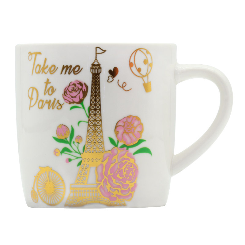 Export ceramic coffee cups with gilded patterns on the Eiffel Tower, French architecture, household universal style, factory direct supply pic 15