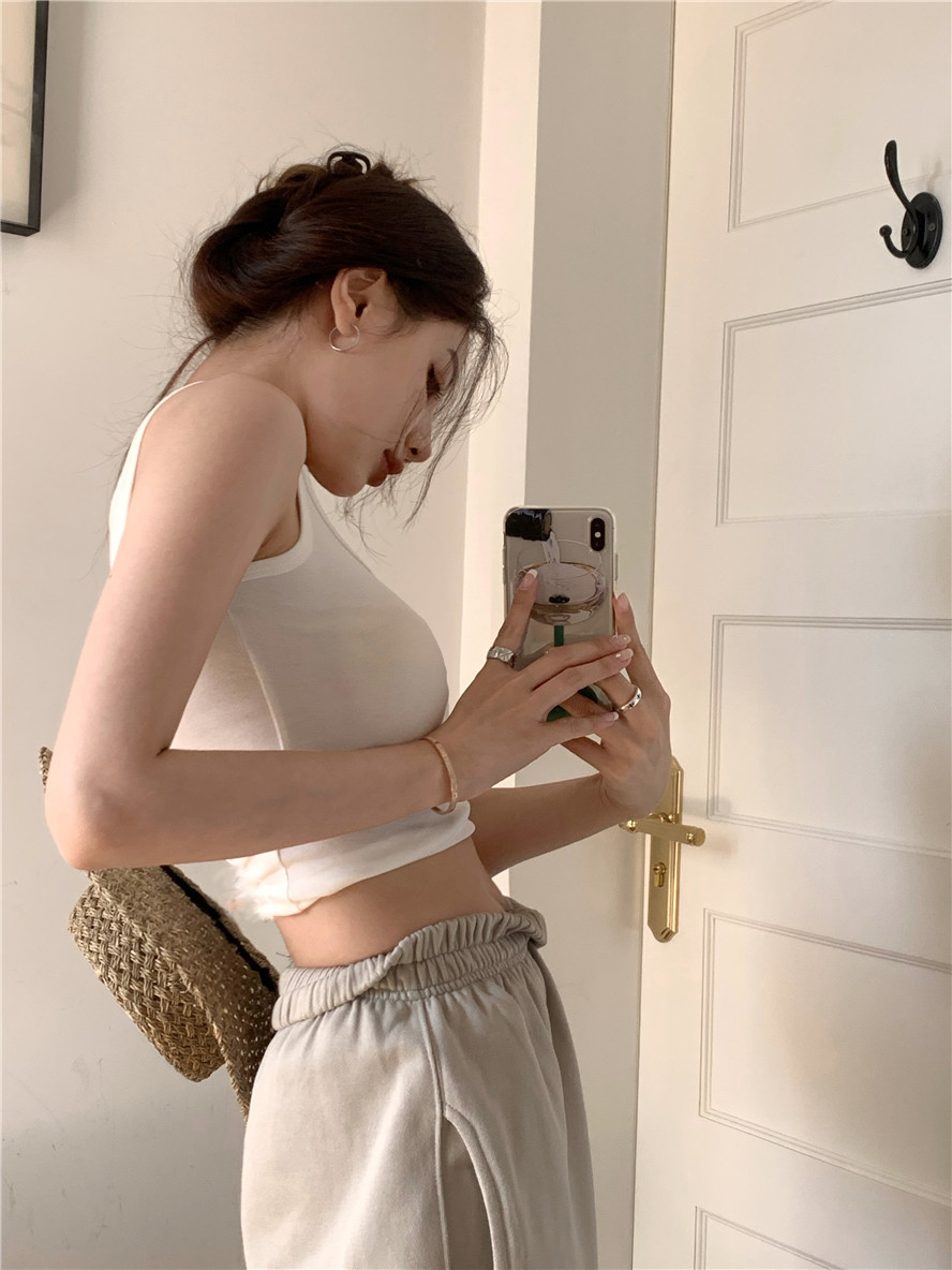 网红同款字母工字背心女舒适透气自带胸垫甜辣风修身显瘦短款上衣详情10