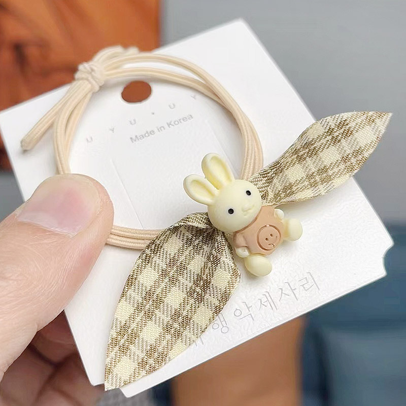 本命兔年格子头绳布艺蝴蝶结发绳韩国奶茶色气质橡皮筋甜美发饰品详情5