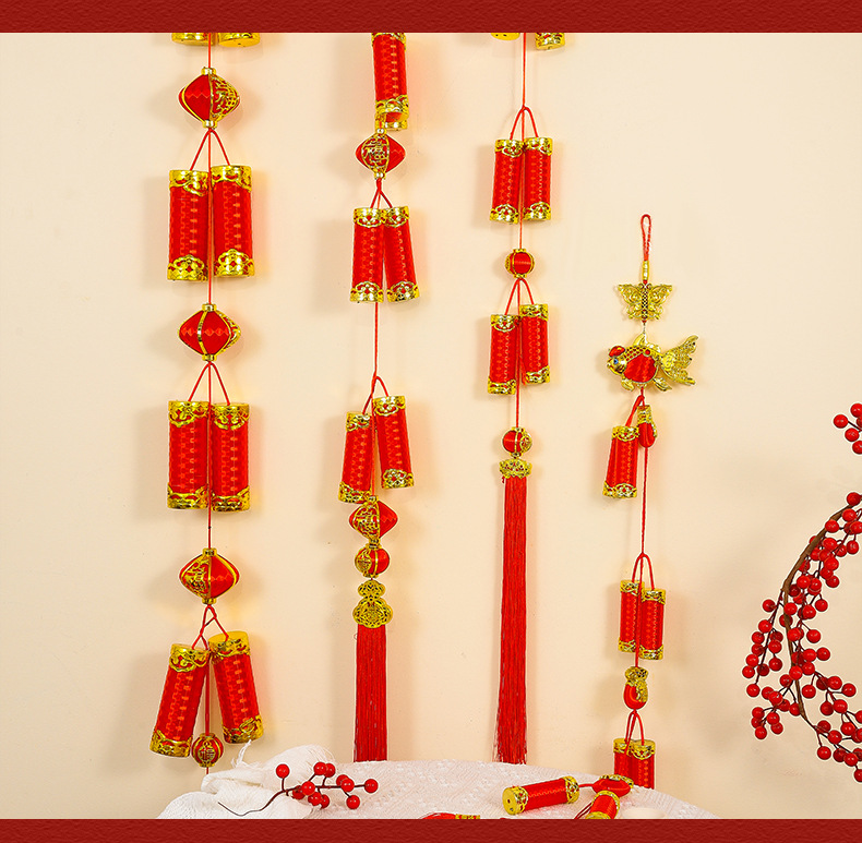 新年鞭炮串过年乔迁装饰春节福字爆竹串室内挂件场景喜庆布置挂饰详情6