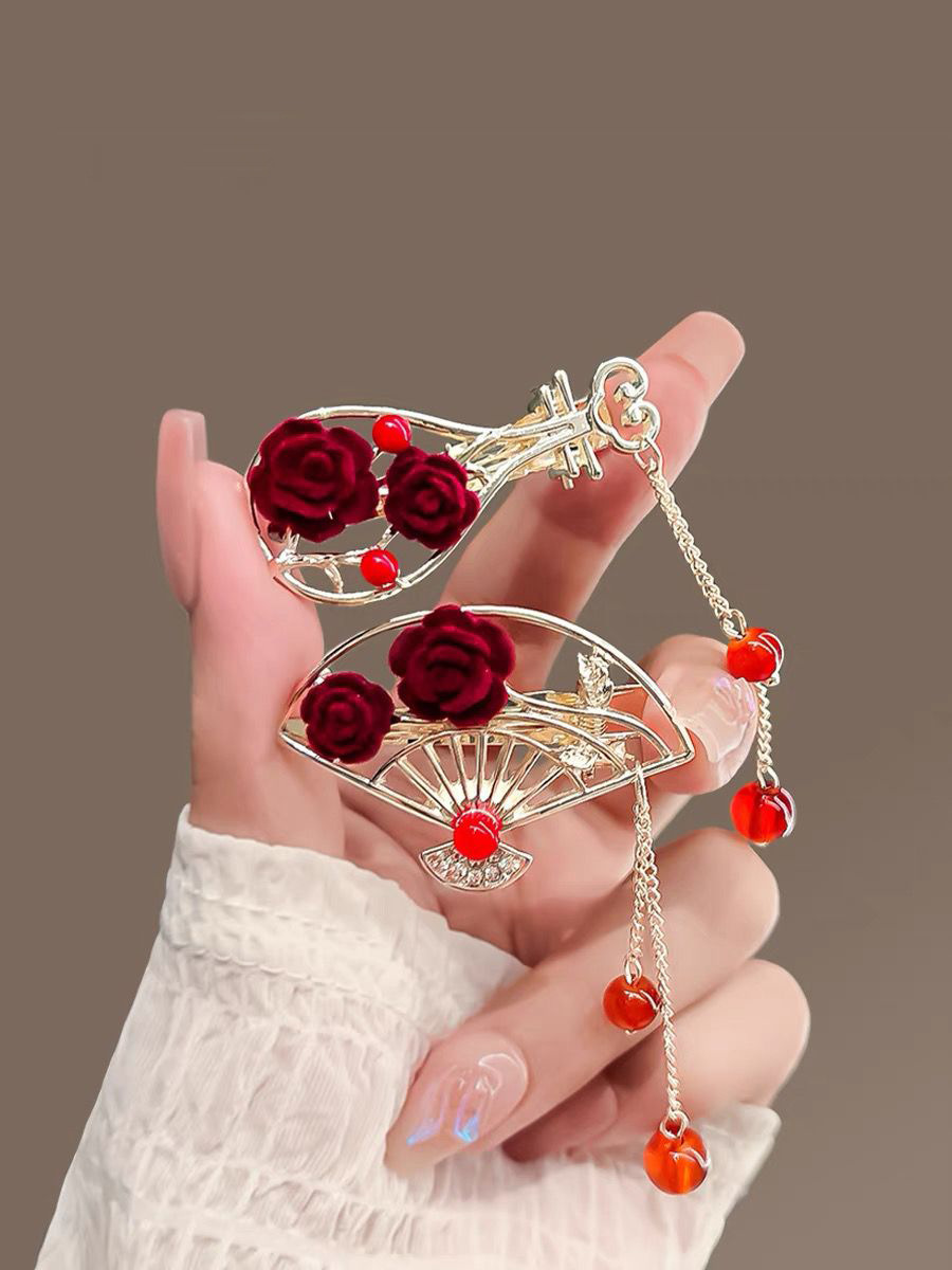 New Chinese-style alloy hair clips, plum blossom tassels, bangs clips, elegant hair clips, bride cheongsam, duckbill clips, and headwear for women from the national trend series pic 20