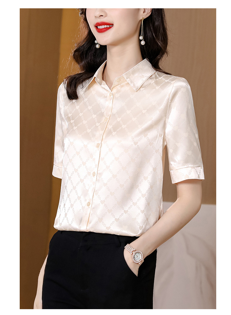 真丝衬衫女桑蚕丝时尚百搭短袖气质翻领中年衬衣2024夏季女士新款详情13
