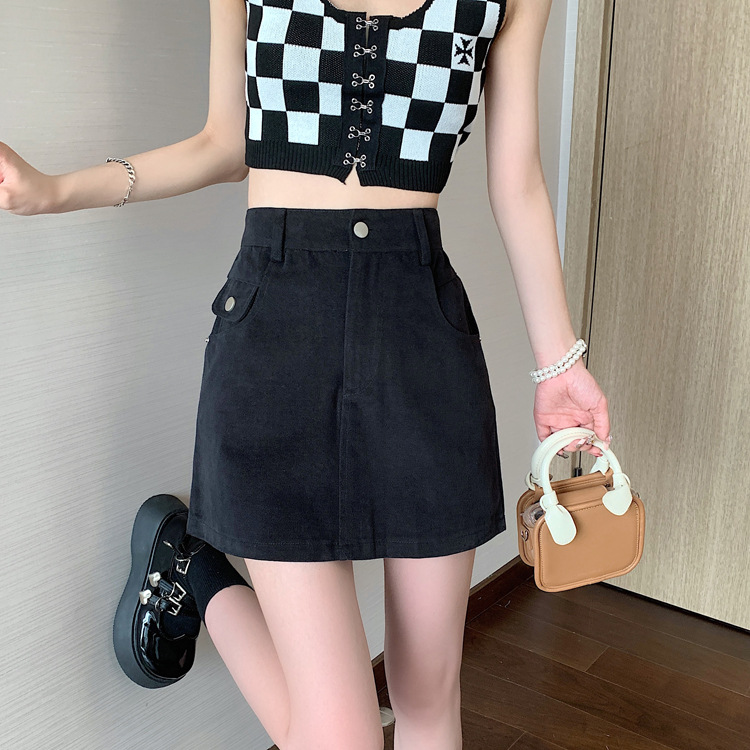 实拍视频小个子绿色半身裙女ins2023秋季新款高腰包臀a字裙短裙子详情12