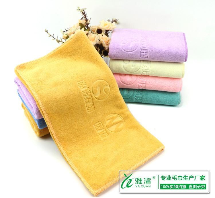 Yaxuan ultra-fine fiber brushed 400g embossed towel, super soft and super absorbent advertising gift towel pic 11