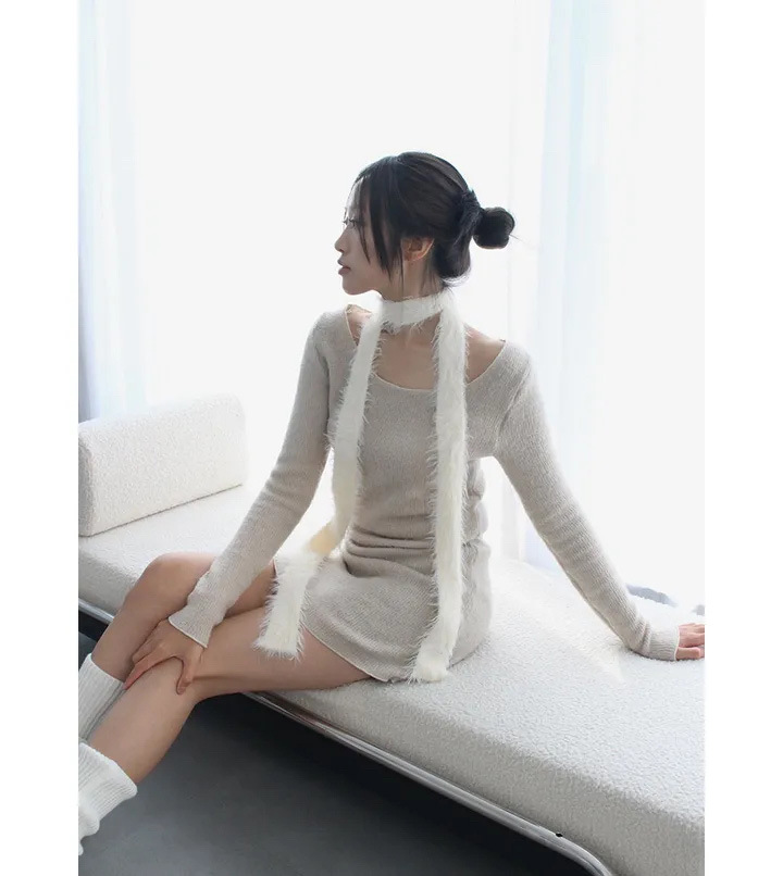 韩国精品网红春季新款纯色仿貂毛性感针织围巾时尚装饰时尚百搭详情7