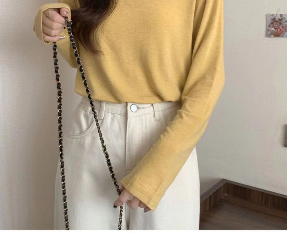 打底衫女宽松显瘦面膜T恤内搭秋冬新款软糯绒色磨毛长袖上衣代发详情12