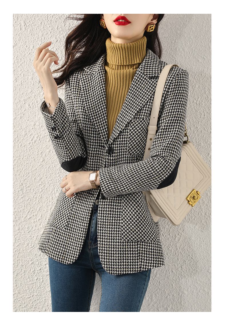 Early autumn Japanese-style checkered mid-length coat for women, slimming and fashionable checkered suit, three-pocket small suit for women pic 30