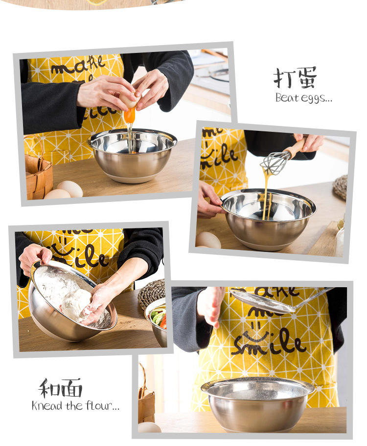 Silicone bottom anti-slip stainless steel salad bowl, non-magnetic thickened anti-scald egg beater, induction cooker special small soup bowl, stainless steel egg beater, stainless steel salad bowl thickened noodle bowl, seasoning jar, baking tool pic 7
