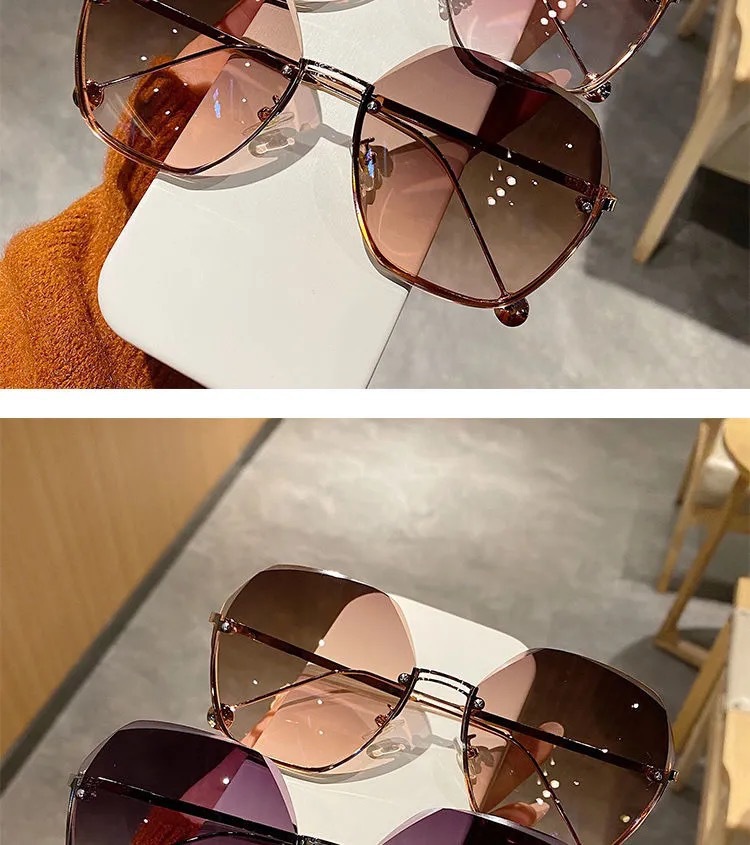 新款无框切边太阳镜2024夏季潮韩版抖音直播墨镜女款大脸显瘦眼镜详情3