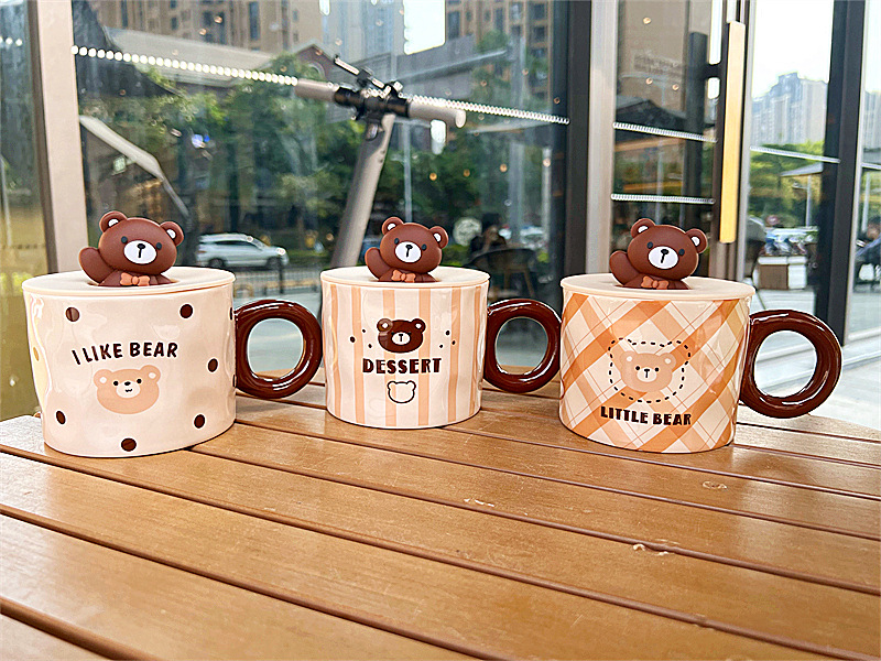 马克杯带盖情侣小熊陶瓷水杯女生超可爱创意家用早餐杯办公室杯子详情6