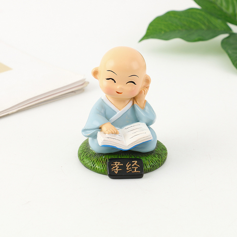 新款可爱卡通桌面小摆件四书五经博学看书小和尚树脂工艺品摆件详情10