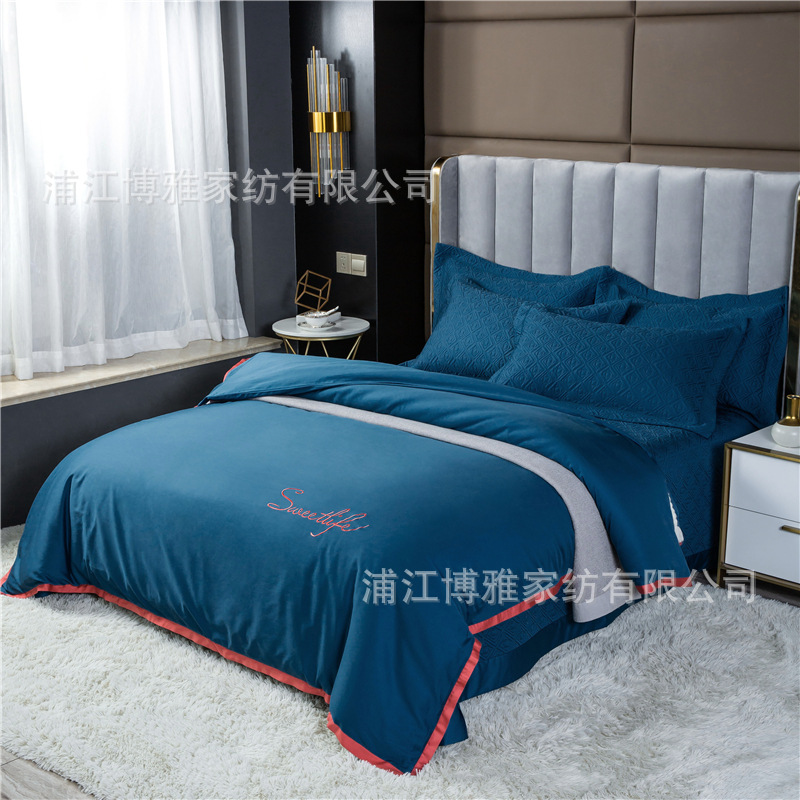 Wholesale of new light luxury 60s long-staple cotton bed cover three-piece set, quilted quilt with thickened cotton interlining, pure cotton bed cover pillowcase pic 19
