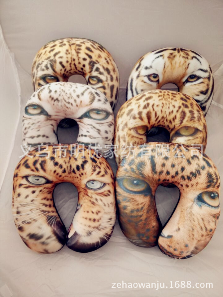 3D printed foam particle animal head leopard print U-shaped neck pillow, foam particle neck pillow, car neck pillow manufacturer wholesale pic 9
