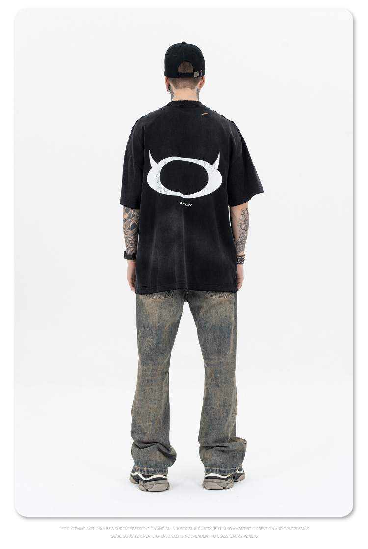 SUP hombre | 2024 inseguro de mareas XinPin bombazo lavable gradientes teñir camisetas demonios logo perfeccionada manga corta pic 12