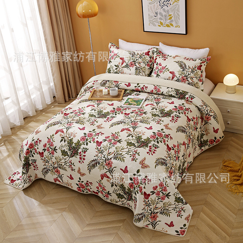 New floral and fresh pure cotton bed cover three-piece set, soft and skin-friendly, all-season quilted quilt, washable quilt wholesale pic 8