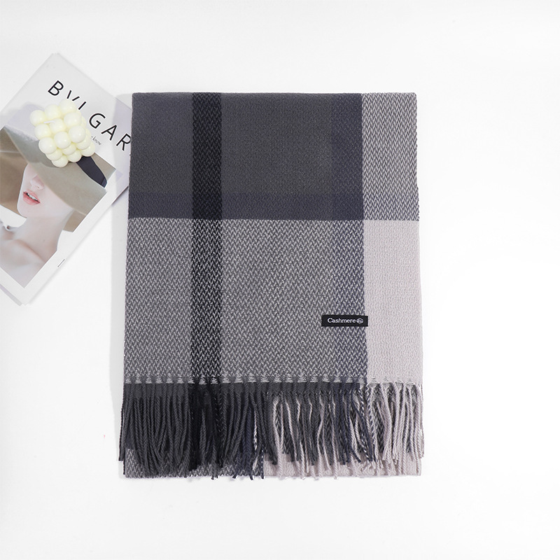 格子秋冬季围脖女韩系2023围巾披肩女新款简约加厚保暖仿羊绒围巾详情18