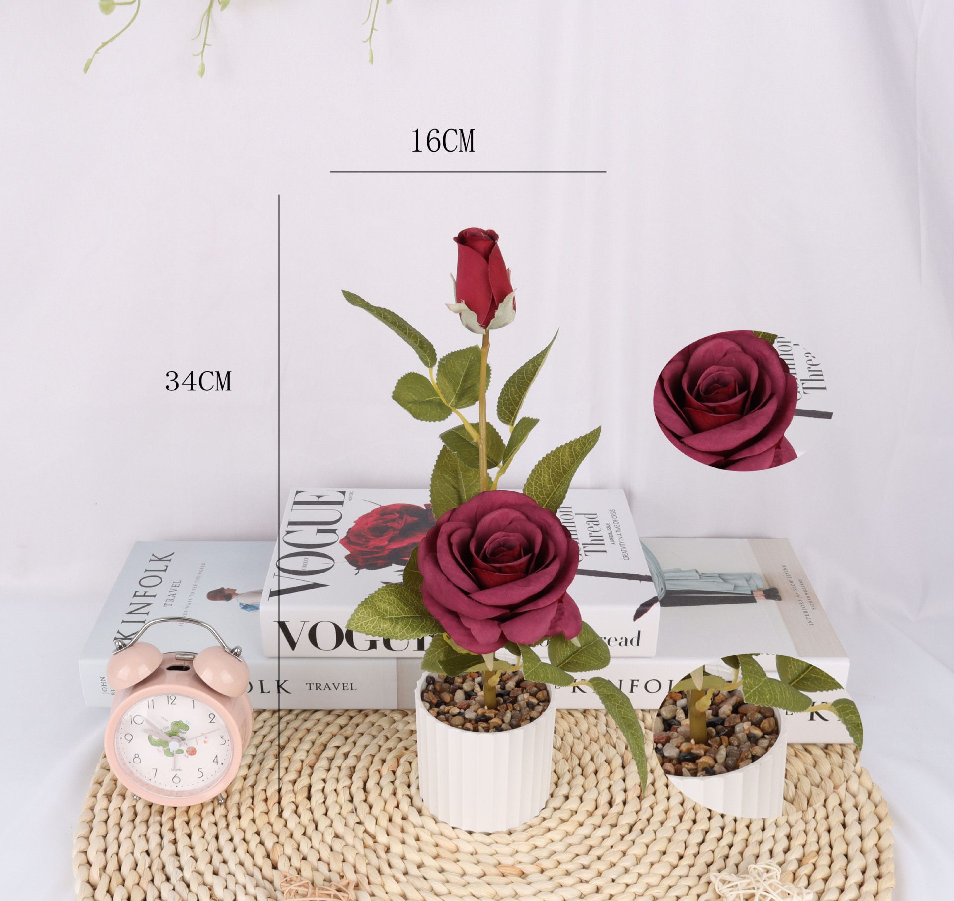 Faux matte fabric rose potted plants/faux flower bonsai/home ornaments/faux flower creative interior small ornaments / pic 2