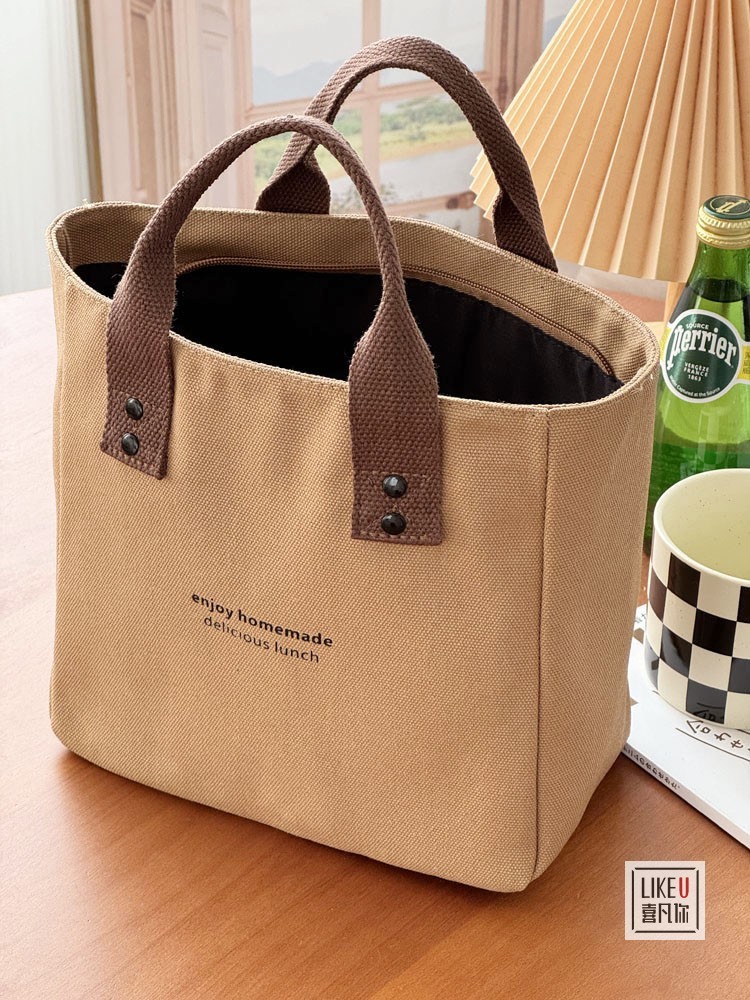 帆布纯色手提袋日式便当妈咪上班族外出带饭简约撞色时尚拎包饭盒详情15