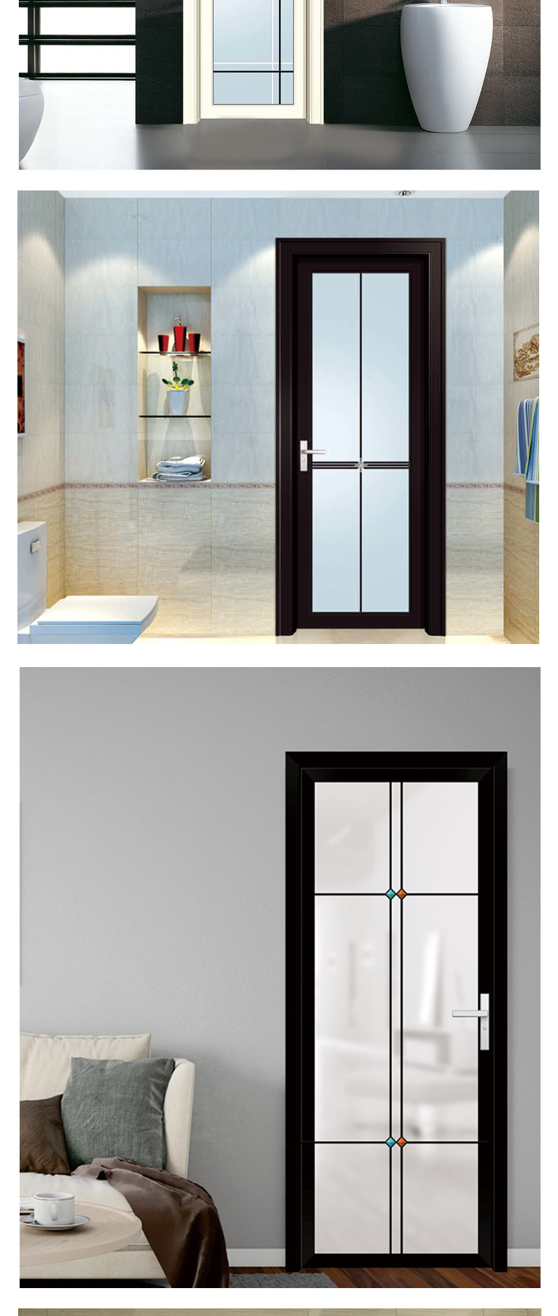 Bathroom swing door, household titanium-magnesium alloy double-layer tempered glass interior door, kitchen swing door customization pic 7