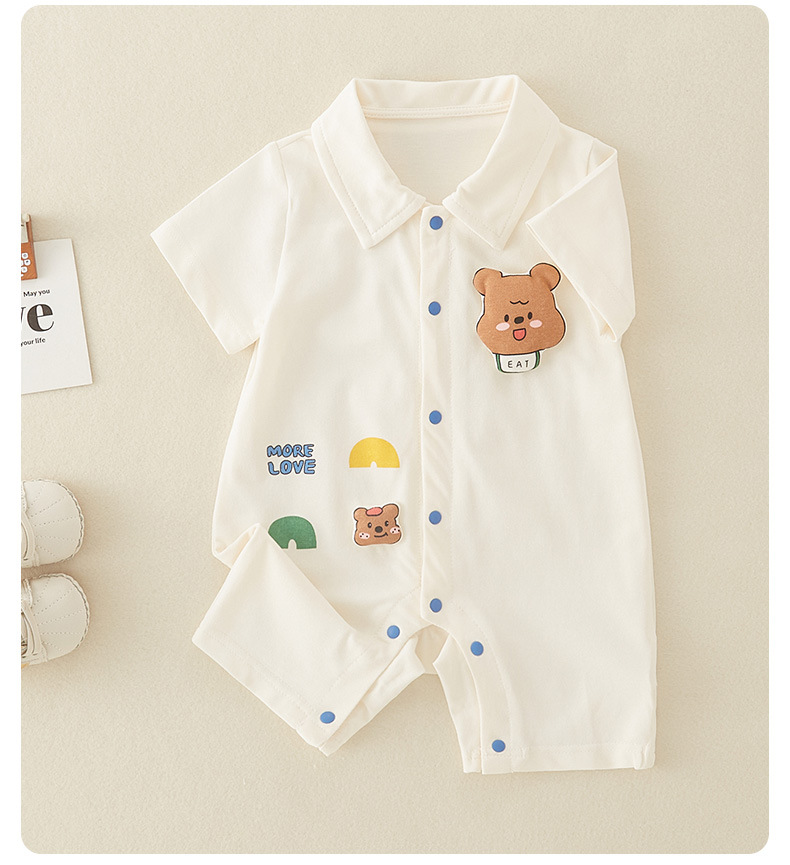婴儿衣服夏季薄款a类纯棉男宝宝短袖连体衣小熊哈衣爬服代发详情17