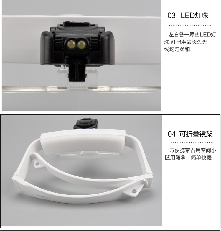 LED light 9201 head-mounted glasses, high-definition acrylic multi-magnification lenses, reading electronic repair magnifying glass pic 3