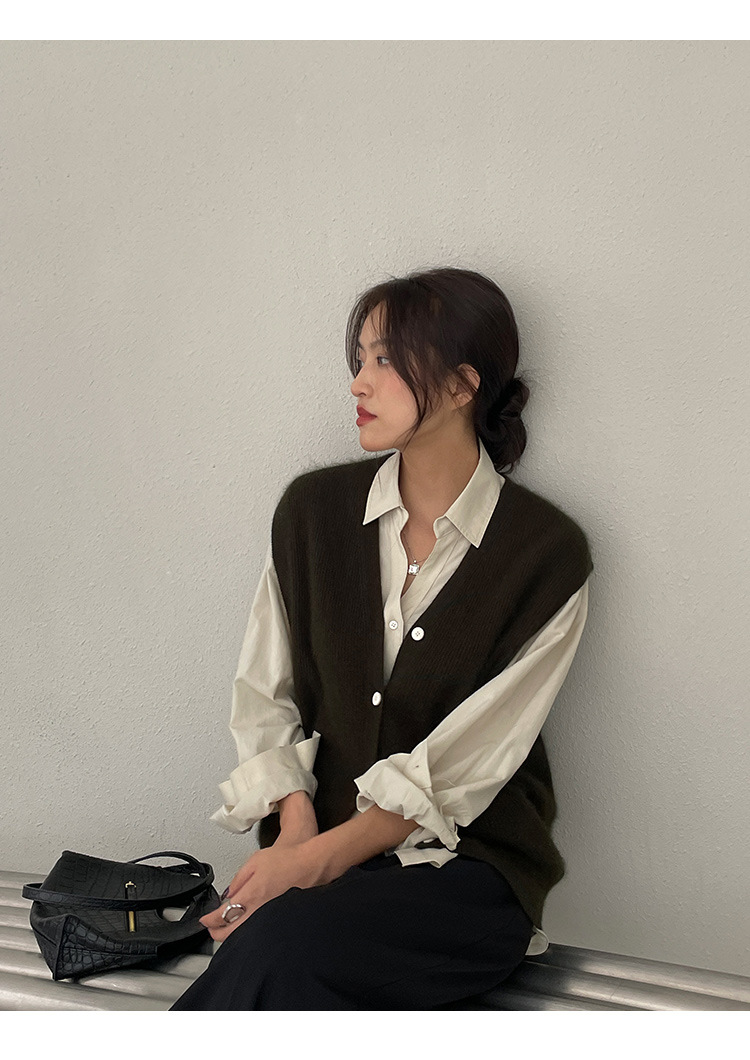 木兰时髦复古小马甲开衫女2023春季新款韩版简约针织上衣女 21507详情14