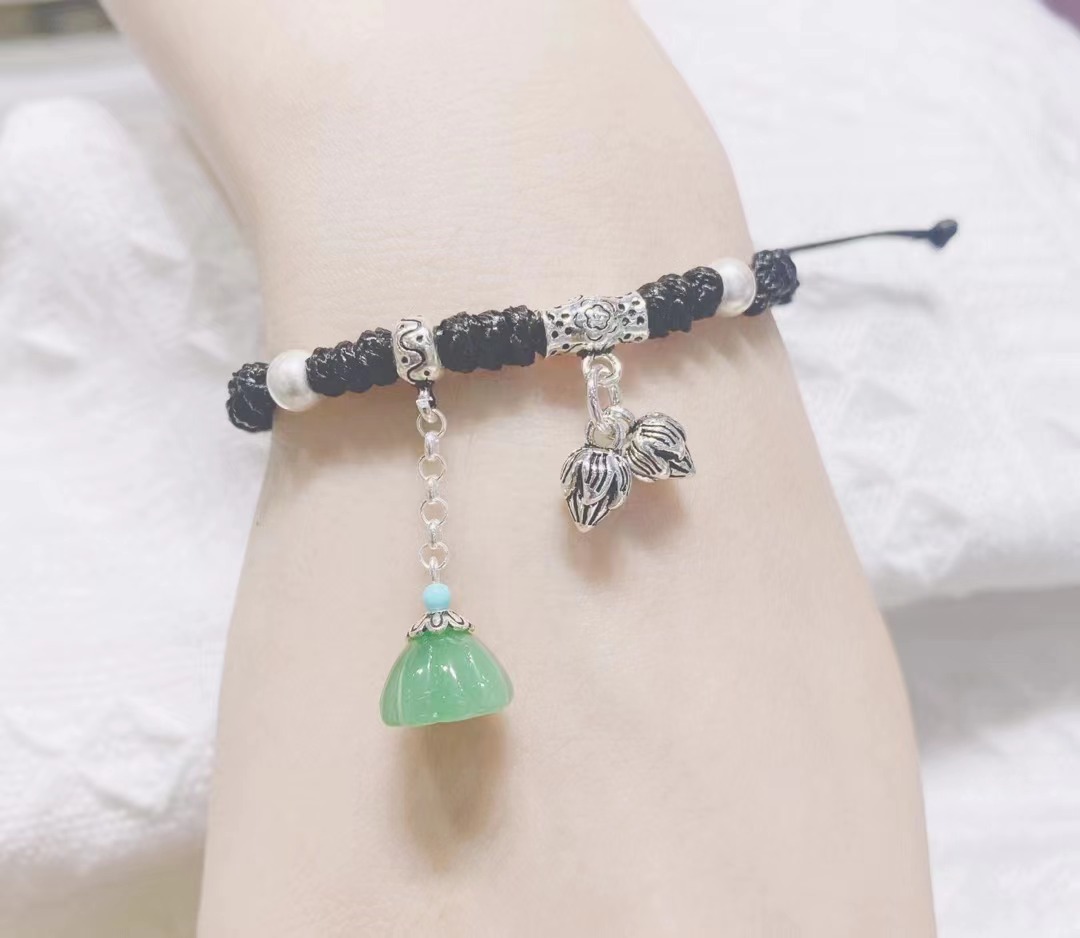 新款925银蜡绳两世欢流苏莲蓬手链手串森系古风个性编织手绳详情14