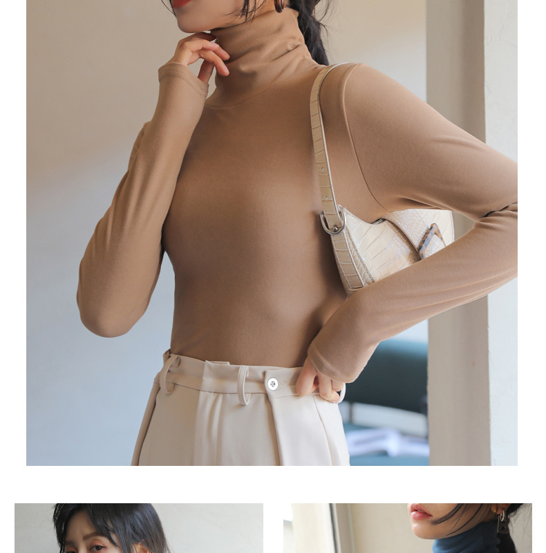 A solid-color German fleece dui high-neck base layer for women, paired with a thick and fleece long-sleeved base layer and a tight T-shirt for autumn and winter pic 28