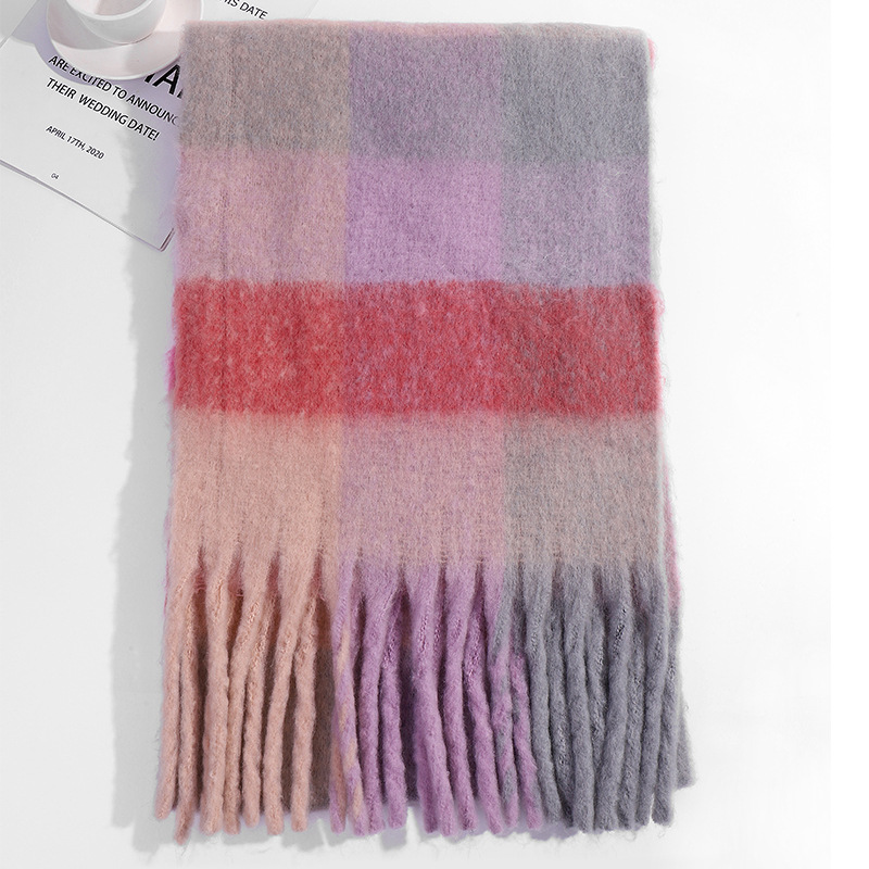 圈圈纱彩色AC格子围巾女冬季加厚保暖仿马海毛粗须仿羊绒披肩外贸详情48