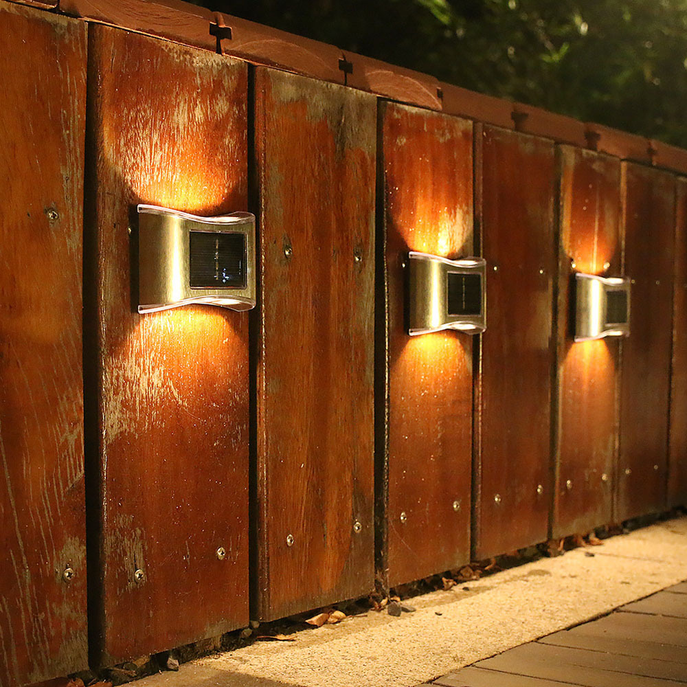 Wholesale of solar stainless steel wall lamps with 6LED upper and lower luminous fence lights, waterproof outdoor courtyard garden decorative lights pic 1