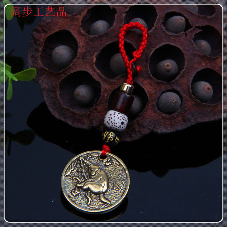 Factory wholesale hand-woven rope brass car keychains, pendants, bags, pendants, and twelve Chinese zodiac copper plate gifts pic 9