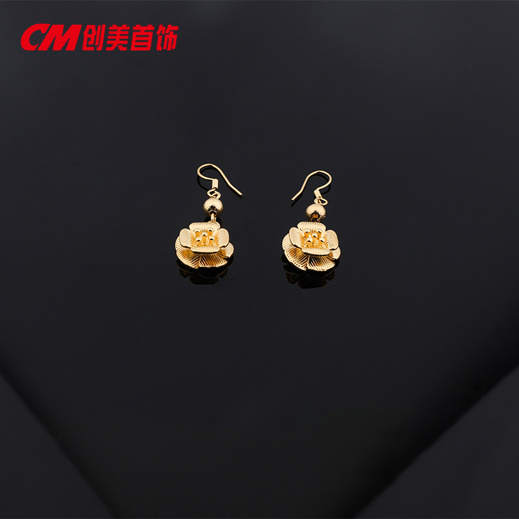 Chuangmei Jewelry 24K gold-plated earrings, ear buckles, European and American fashion accessories, earrings, four-leaf clover earrings for women pic 2