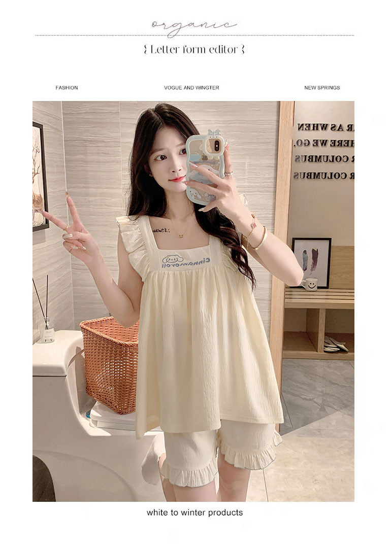 睡衣女夏季云朵棉甜美可爱风短裤吊带带胸垫两件套可外穿家居服女详情5
