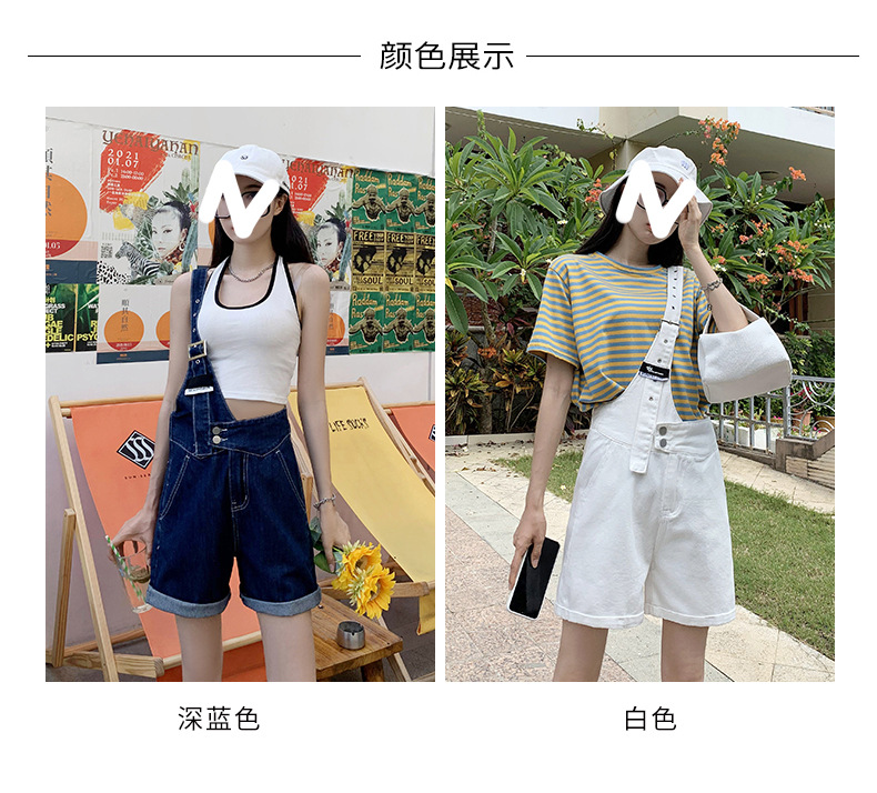Summer retro salt single-shoulder overalls for women 2021 new style fashionable and youthful thin denim shorts, Korean style loose pic 10